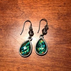 Silver dangle earrings with blue green gen stone